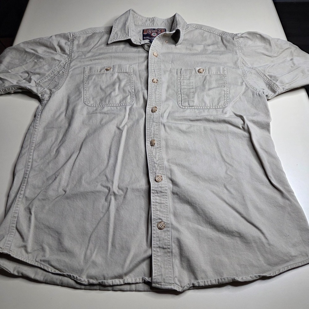 Duluth Trading Co. Shirt Mens Large Gray 100% Cotton Pleated Workwear Button Up